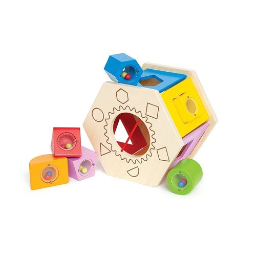 Hape Shake and Match Toddler Wooden Shape Sorter Toy Multicolor, L: 5.9, W: 4.8, H: 6.7 inch