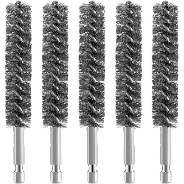 Bore Brush Bristles Wire Brush for Power Drill Cleaning Wire Brush with Hex Shank Handle for Power Drill Cleaning Wire Brush (Stainless Steel,5 Pieces)