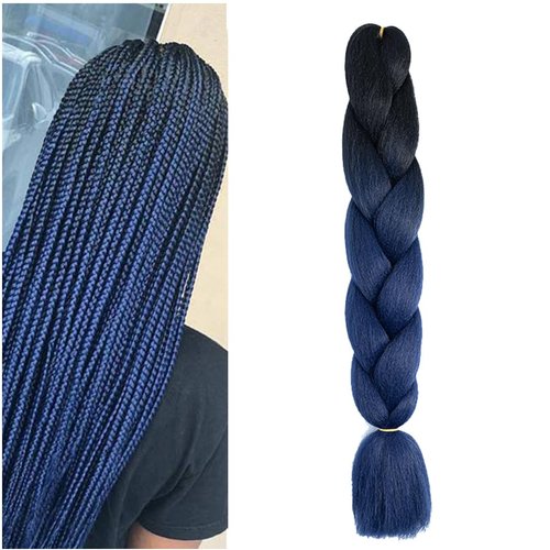 Braiding Hair Ombre Black to Dark Blue Kanekalon Braid Hair Extensions Hot Water Setting High Temperature Synthetic Fiber 24 Inches(B20-1Pack)