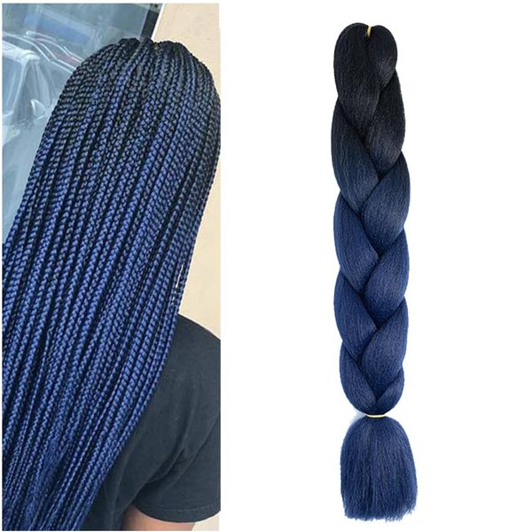 Braiding Hair Ombre Black to Dark Blue Kanekalon Braid Hair Extensions Hot Water Setting High Temperature Synthetic Fiber 24 Inches(B20-1Pack)