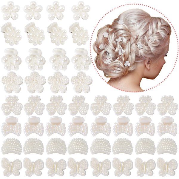 ANCIRS 64 Pack Mini Pearl Hair Claw Clips for Women, Artificial Daisy Butterfly Decorative Hair Pins Accessories for Girls
