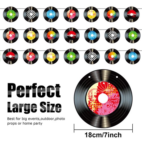 3 Packs Rock and Roll Music Party Decorations 7 Inch 21 Pcs 1950's Paper Record Cutout Records Banner Record Wall Decor Signs for 50s 70s 90s Theme Rock Birthday Party Supplies Music Party Favors