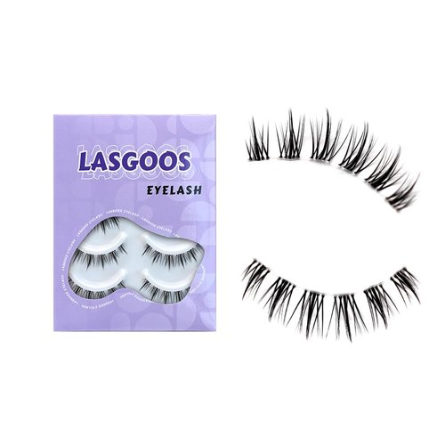 LASGOOS Fake Eyelashes Natural Look False Eye Lashes Daily Strip Cross Short Clear Band Lashes Invisible Thin band Cute Lash for Wedding Daily Work Party Salon Eye Makeup 5 Pairs (LS-SUN5-01)
