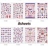 8sheets National Flag Nail Stickers American Independence Day Nail Decal Nail Art Decoration Supplies National Flag Star Butterfly Heart Shape Design for Women Nail Art Accessories