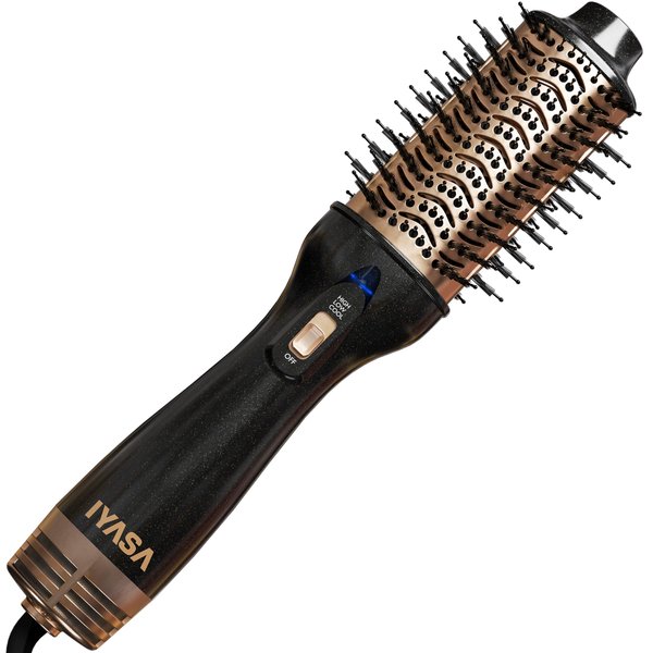 Premium Hair Dryer and Blow Dryer Brush in One, 5 in 1 Hair Dryer and Styler Volumizer with Negative Ion Anti-frizz Ceramic Titanium Barrel Hot Air Straightener Brush Oval Shape, Shiny Black