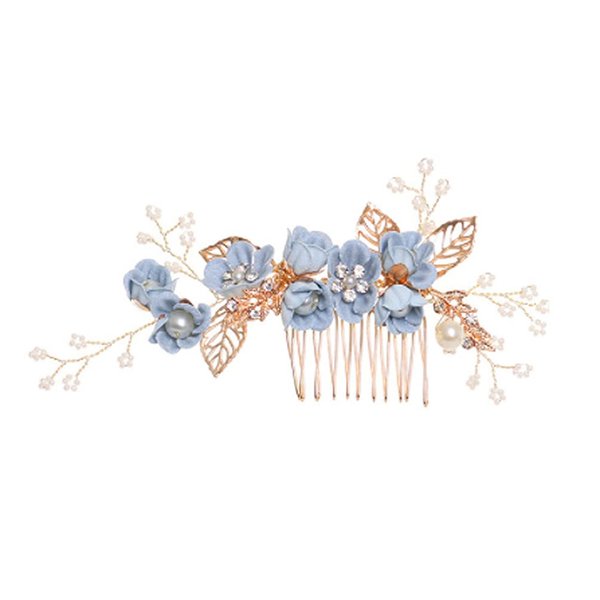 Beaupretty Wedding Hair Comb Rhinestone Flower Clip Headdress Crystal Bridal Hair Accessories (Blue)