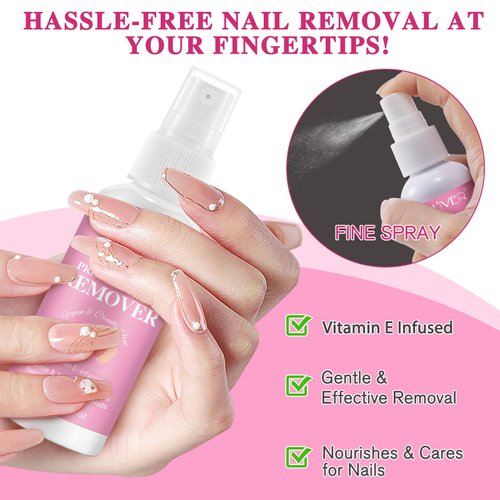 ELAIMEI Press on Nail Remover, 60ml Glue Remove Off for False Nails, Nail Glue Remover, Easy Remove Quick Solid Glue Remover, Acetone Free and Odorless Not for Uv Gel or Gel Nail Polish