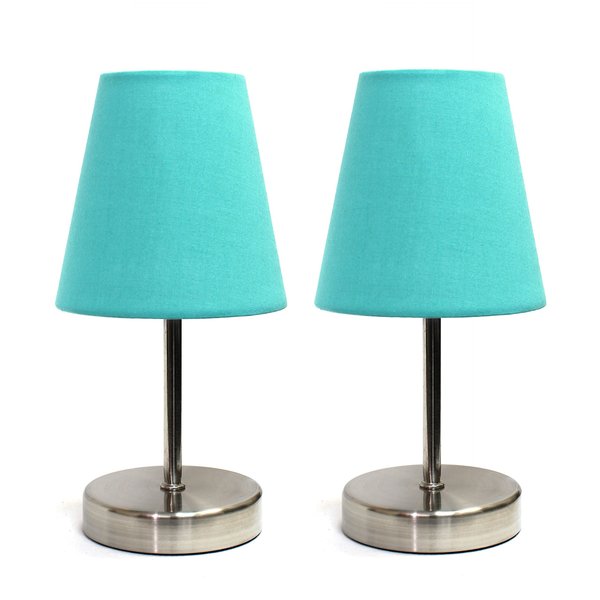 Simple Designs LT2013-BLU-2PK Mini Basic Two Pack Sand Nickel Table Lamp with Fabric Shade Set, Blue, 2 Count