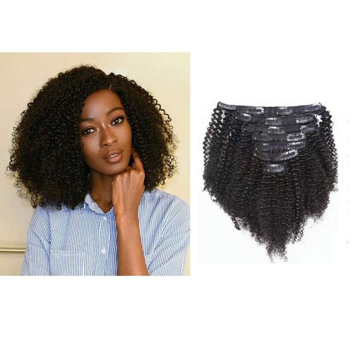 Caliee Afro Kinky Curly Clip in Hair Extensions for Black Women,3C 4A Real Remy Human Hair Clip in Extensions Natural Black Color, 120 Gram 10 Inch
