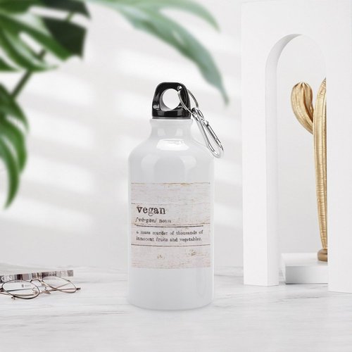 Guangpat Vegan Definition Typography Water Bottles Funny Vegan Quote Water Bottles Stainless Steel 14 OZ Portable Travel Bottle with Hanging Buckle for Riding Camping Sports Workouts