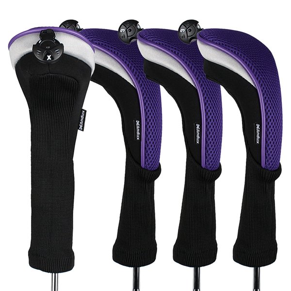 Andux 4pcs/Pack Long Neck Golf Hybrid Club Head Covers Dial No. Tag CTMT-02 Purple