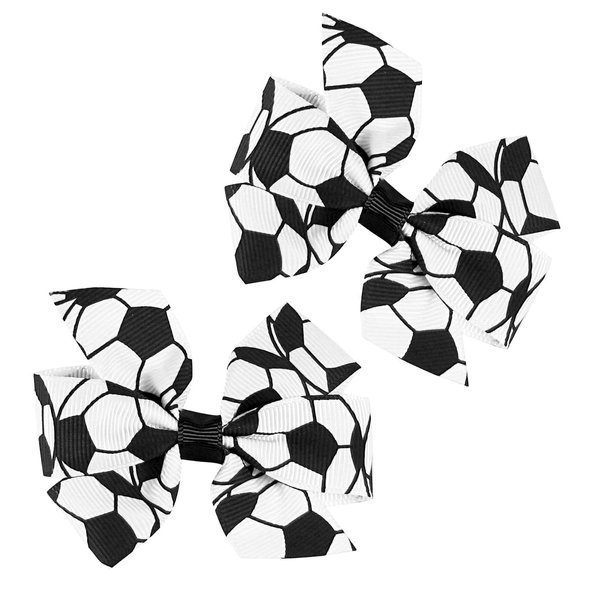 HipGirl 2ct 3" Soccer Ribbon Soccer Bows Hair Clips for Girls. Hair Barrettes for Women, Hair Clips Hair Accessories for Girls,Soccer Gifts for Girls Soccer Team,Soccer Mom-Black &White Bows