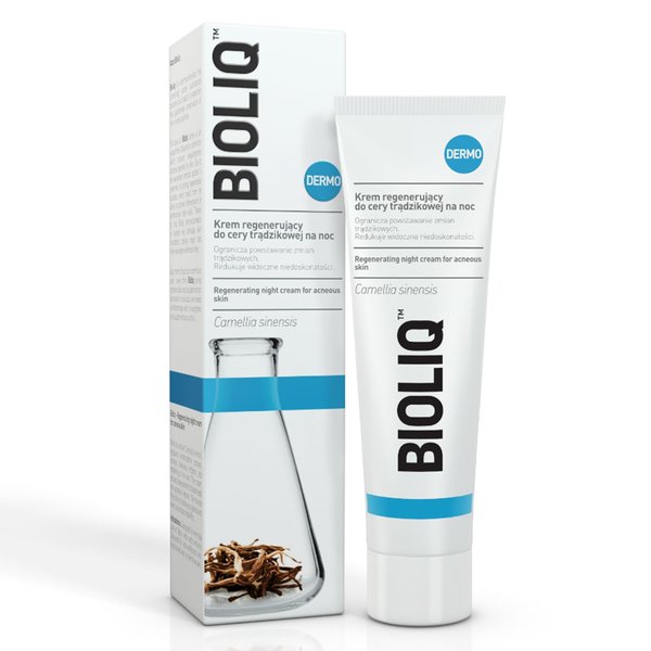 Bioliq Dermo Regenerating Night Cream for Acne-Prone Skin with White Tea Extract - Reduces Acne Spots and Imperfections - Oil Control and Skin Regeneration - Wake Up to Clear, Nourished Skin - 50ml