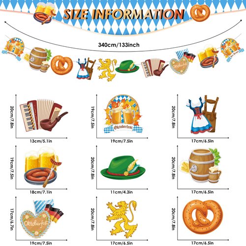 AhfuLife Oktoberfest Decorations Banner, Oktoberfest German Party Bunting Garland 133 Inch/ 3.4 M for Bavarian Party Supplies, Bavarian Party Beer Party Decorations