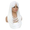SWACC Long Layered Straight Wig with Bangs Synthetic Hair Wig for Women with Wig Cap (White)