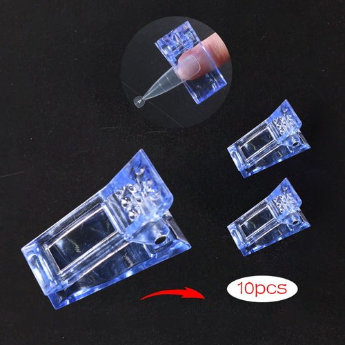 VNC 10Pcs Nail Tips Clip for Quick Building Polygel nail forms Nail clips for polygel Finger Nail Extension UV LED Builder Clamps Manicure Nail Art Tool Dark Blue Color