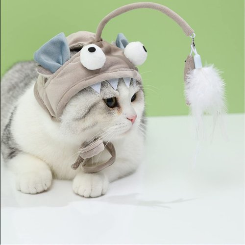 PtPade Cat Collar with Feather Toy Attached,Teasing Cat Toy,Cat Hat Design for Indoor Kitten Cats Play Chase