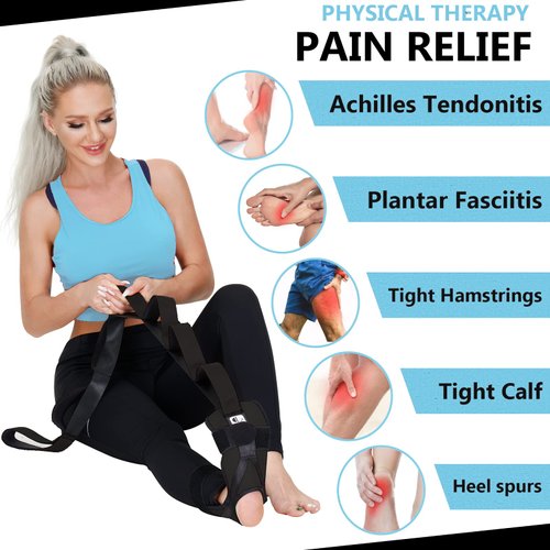 Flex Strap Foot and Calf Fascia Stretcher for Plantar Fasciitis, Physiotherapy Stretching Strap, Yoga Stretch Strap Improves Strength and Relief to Heel Spurs, Calf, Thigh and Hip (Black)