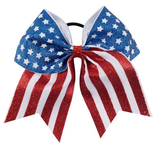 Patriotic Flag Cheer Ponytail Holder Girls Cheerleader Bowknot Hair Bow Tie JHN10 (2 Pcs-Set H)