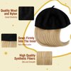 Lansigreen Hat Wig Beret Hat with Hair Extensions Classic French Wool Hat Attached 12" Straight Short Bob Hairpiece Synthetic for Women Light Blonde Mix Bleach Blonde