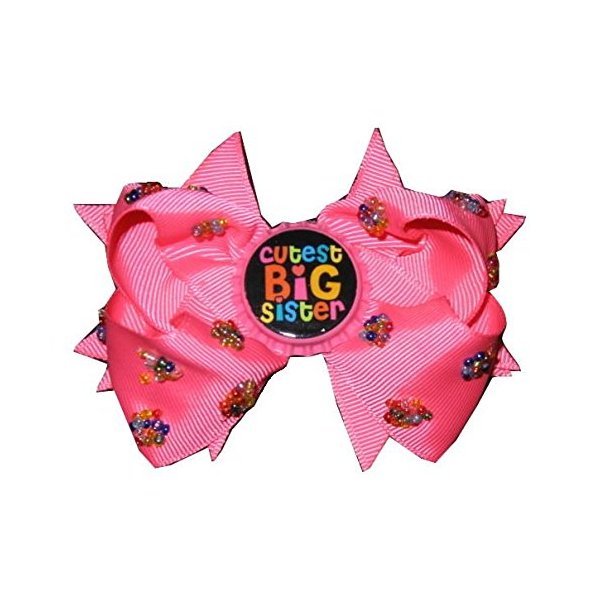 NEW"Cutest BIG Sister" Hairbow Rainbow Alligator Clip 4 Inch Hair Bows Girls Little Sis Bottlecap Grosgrain Ribbon