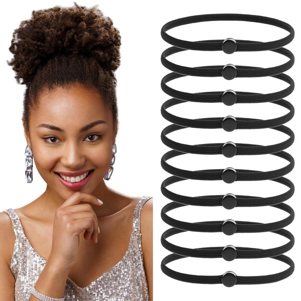 Lusofie 10 Pcs Upgraded Snap Hair Ties For Thick Hair Adjustable Hair Ties Connectable Hair Rope For Natural Curly Hair Fluffy Hair Thick Braids Hair Accessories (Black)