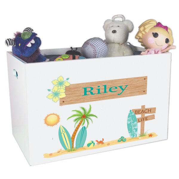 My Bambino Childrens Personalized Open Toy Chest For Nursery Surf decor Theme Beach