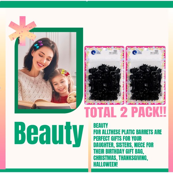 New Tara Classics Self Hinge Hair Barrettes for Girls Plastic Hair Barrettes for Baby bow Girl Barrettes 80s 90s Bow Cartoon Design Hair Pins for Baby Girls Toddlers total 40 count (BLACK)
