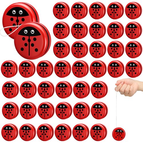Sonwyoung 50 Pcs Metal Ladybug Yo Yo Bulk for Boys and Girls Beginners Yo Yo with String Cartoon Pattern Yo-yo Teens Christmas Birthday Party Favors