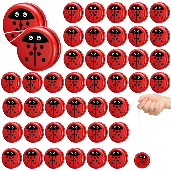 Sonwyoung 50 Pcs Metal Ladybug Yo Yo Bulk for Boys and Girls Beginners Yo Yo with String Cartoon Pattern Yo-yo Teens Christmas Birthday Party Favors