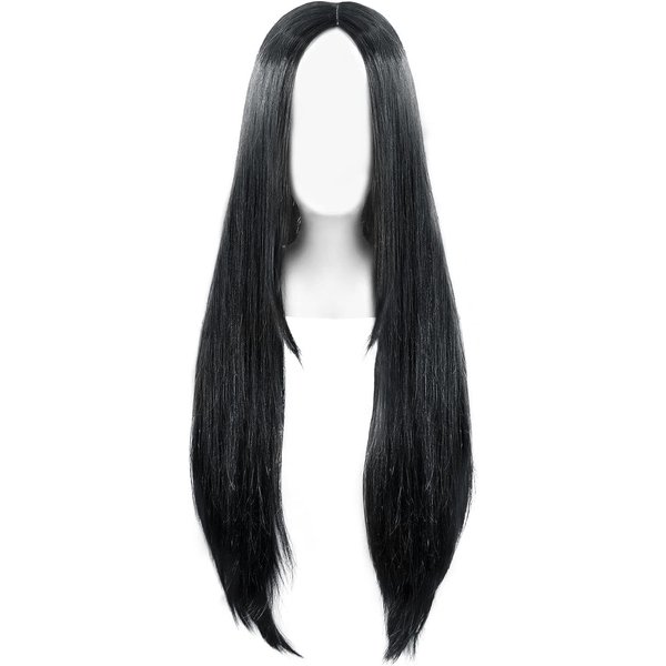 Ansho 75cm / 29.5 Inches Long Black Straight Wigs Middle Part No Bangs Women's Costume Wigs Synthetic Heat Resistant Hairpieces Cosplay Wig for Halloweern Party