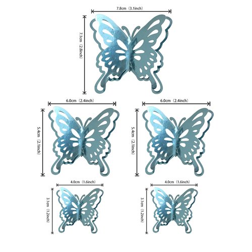 40 PCS Lively 3D Butterfly Cupcake Toppers Mixed Size Hollow Art Butterfly Cake Topper Decorations for Baby Shower Wedding Anniversary Kids Birthday Party Supplies Sky Blue
