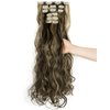LELINTA 7Pcs 16 Clips 24 Inch Wavy Curly Full Head Clip in on Double Weft Hair Extensions Dark Brown Mix Ash Blonde