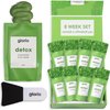 Glorio DETOX: Rare Aztec Green Clay Mask Treatments - 8 Week Beauty Set - Minimizes Pores, Blackheads, Breakouts - Glycolic + Salicylic Acid, Indian Clay, Skin Care Spa Gift Set, Face Skincare