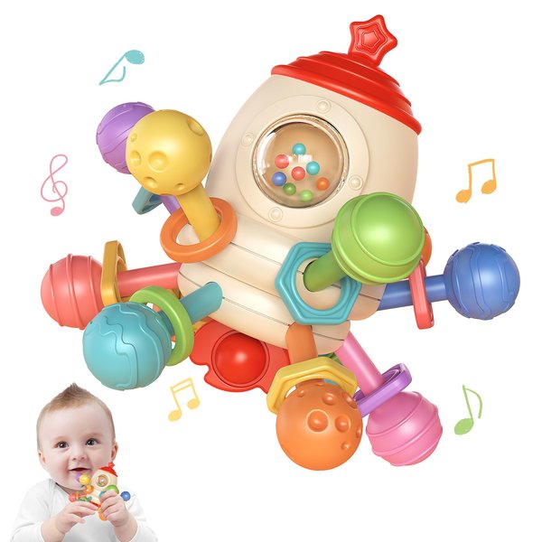 flybakiz Baby Teething Toys Sensory Chew Toys Newborn Infant Montessori Learning Developmental Rattles Toy for 0 3 6 9 12 18 Months