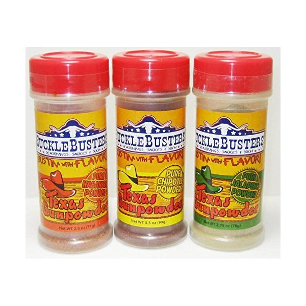 SuckleBusters Texas Gunpowder Ground Peppers Powder Seasoning Variety (3 Pack)