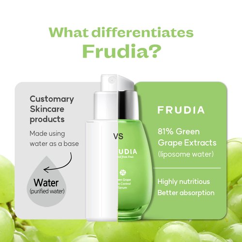 WELCOS FRUDIA Green Grape Pore Control Serum | Pore Minimizer Serum w/GG Extract, Tannin Pore Complex & Anti Sebum P | Korean Skin Care Serum for Sensitive Skin | Hydrating Serum (1.68 fl oz)