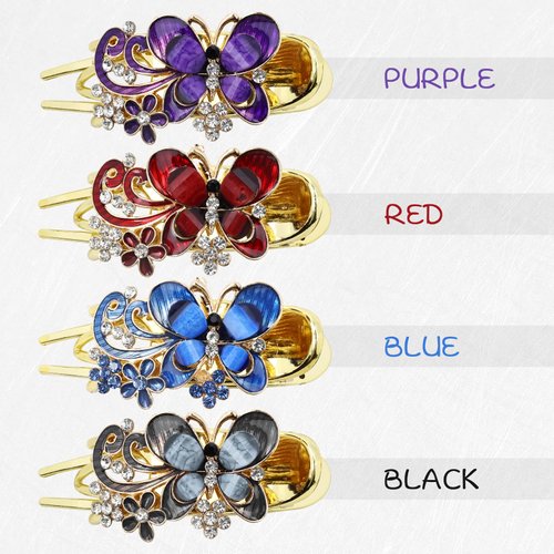 Lawie 4 Pack Colorful Butterfly Hair Clips Sparkly Rhinestone Decorative Duckbill Hair Claw Clips Glitter Bling Hair Barrette Hair Pins Bun Twist Hair Grip Holder Hair Accessories for Women Girls