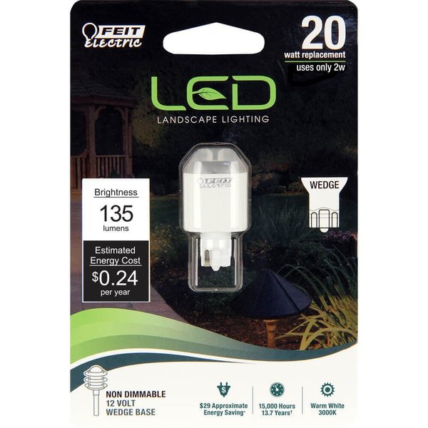 Feit Electric 2W LED Bulb with 20W Equivalent, Dimmable, Wedge Base Bulb, 12 Volts, 13 Yrs. Lifetime, 135 Lumens, 3000K Warm White, 1 Pack - LVW18/LED