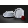 Party Essentials 12-Count Hard Plastic 9" Divine Dinnerware Disposable China Lunch/Dinner Plates, White with Silver Band