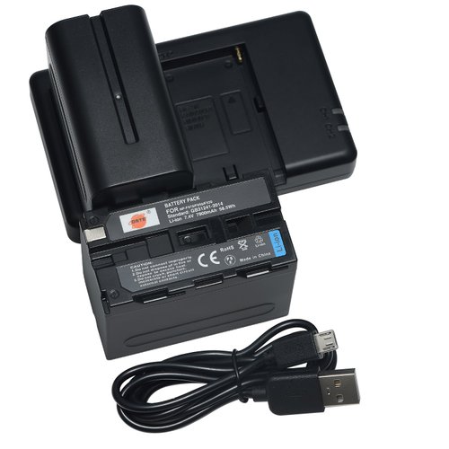 DSTE 2 Pack NP-F970 Battery + Rapid Dual Battery Charger Compatible with Sony DCM-M1 MVC-CD1000 HDR-FX1 DCR-VX2100E DSR-PD190P HXR-NX3 as NP-F930 NP-F950 NP-F960