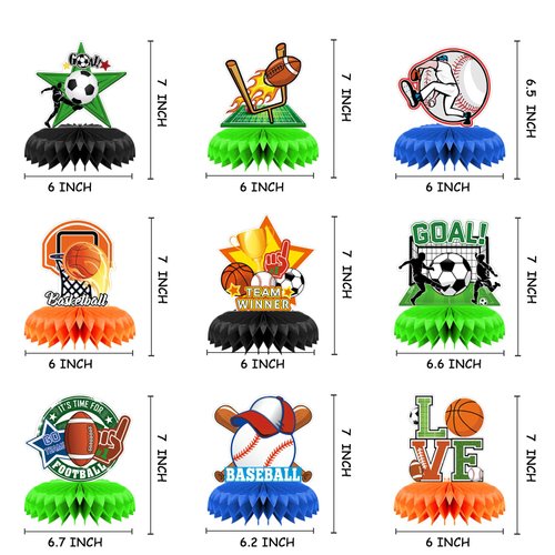 Sports Theme Honeycomb Centerpiece,Soccer Baseball Basketball 3D Table Toppers Football Party Decorations for Kids Birthday Party Supplies
