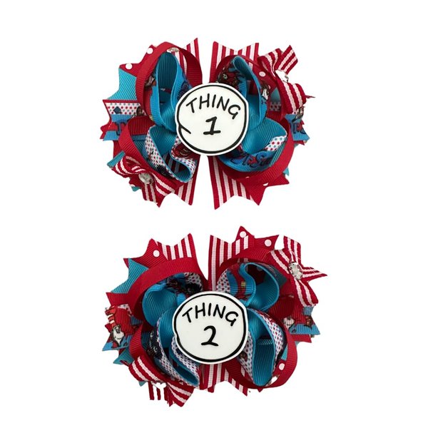 Thing 1 and Thing 2 Inspired Matching Bows, Halloween Bows/Costume Bows/Cosplay Bows by Inspired Bows