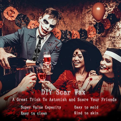 Mysense Fake Blood Scar Wax Kit SFX Makeup Fake Wound Skin Wax Special Effects Face Paint Set Fake Nose Stage Makeup with Spatula Tattoos Stipple Sponges,3.5Oz(100g)