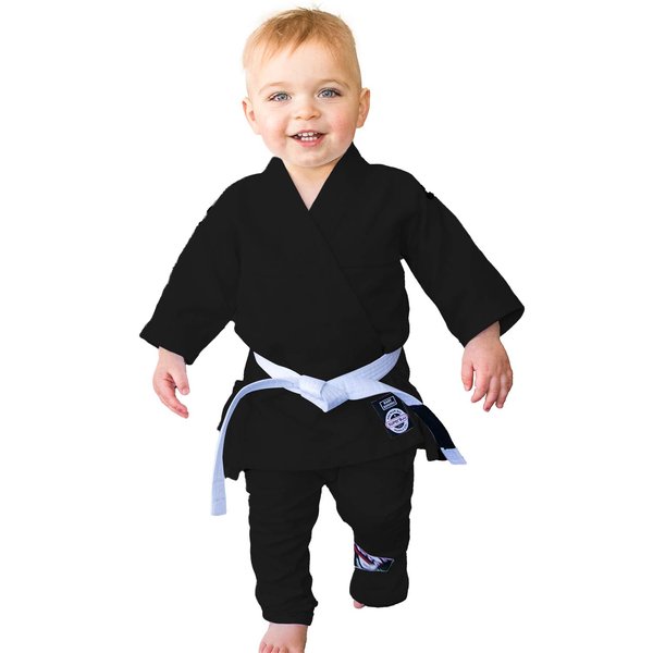 SUPERBJJ Kids BJJ Gi | Toddler Jiu Jitsu Gi and Baby Kimono Uniform for Boys & Girls with Belt [Black B2]
