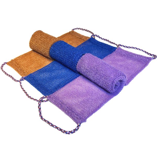 3 Pieces African Exfoliating Long Net Bath Sponge Shower Body Scrubber Back Scrubber Scrubbing Rag Net Exfoliation Skin Smoother for Daily Use（Blue.Brown.Purple）