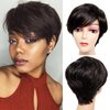 Unonet Pixie Cut Wig with Bangs Human Hair Short Wigs for Women Short Pixie Cut Wigs Black Brazilian Virgin Hair Layered Wavy wigs Party Daily Use (Natural Black)