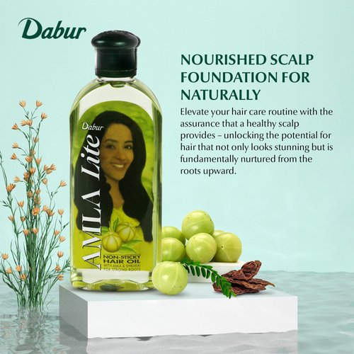 Dabur Amla Lite Hair Oil - Natural Moisturizing, Strengthening and Hair Oil Elixir for Healthy Scalp, Promotes Nourishing Hair Oil for Soft, Manageable, Long and Smooth Hair From Root to Tip - 200 ML