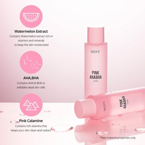 NACIFIC Pink AhaBha Triple Set (Toner 150ml, Serum 50ml, Cream 50ml) AHA, BHA, Watermelon extract Glow Moristurizing Hyaluronic Acid