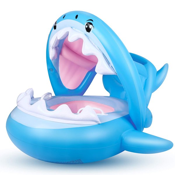 Baby Float Swimming Pool Toddler Floaties with Inflatable Canopy Shark Infant Pool Float for Kids Aged 6-36 Months